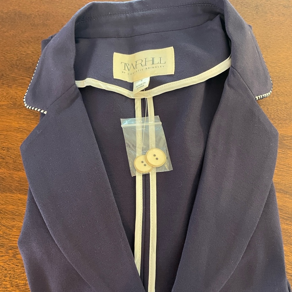 TWRHLL by Christie Brinkley Navy Knit Blazer Size Small NWT Rope Trim Nautical - Picture 12 of 13